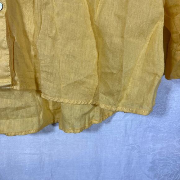 Sigrid Olsen Medium Button Up Shirt Yellow Linen Long Sleeve Roll Tab Boho - Picture 5 of 13